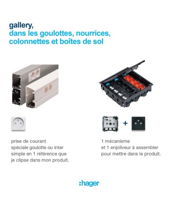 Prise spéciale goulotte double détrompée Gallery 2P+T 16A