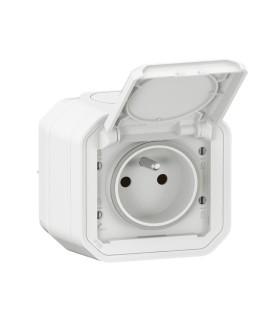 Prise 2P+Terre étanche avec volet Plexo 16A complète - blanc