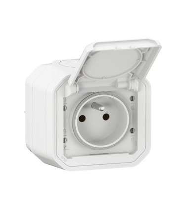 Prise 2P+Terre étanche avec volet Plexo 16A complète - blanc