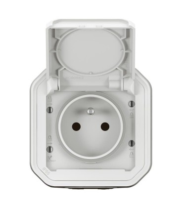 Prise 2P+Terre étanche avec volet Plexo 16A complète - blanc