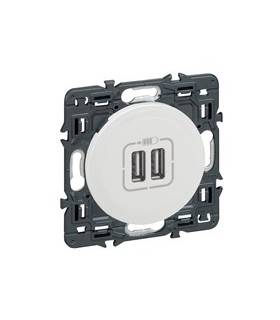Double chargeur USB Type A Céliane, enjoliveur BLANC