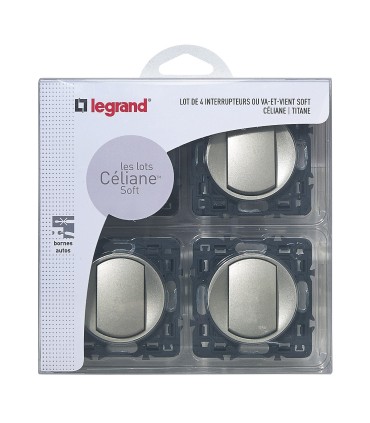 Lot de 4 interrupteur ou va-et-vient Céliane enjoliveur Titane