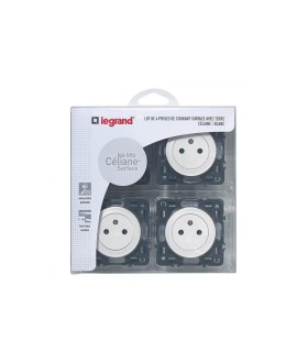 4 prises Surface 2 P+T Céliane enjoliveur BLANC