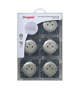 6 prises Surface 2P+T Céliane enjoliveur Titane