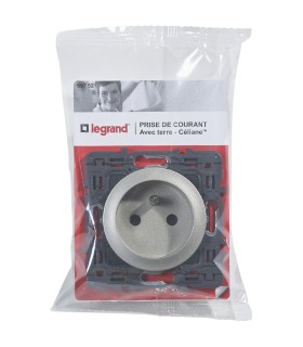 Prise 2 P+T Céliane enjoliveur Titane