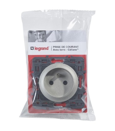 Prise 2 P+T Céliane enjoliveur Titane