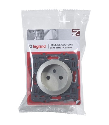 Prise 2 Pôles Sans terre Céliane enjoliveur Titane