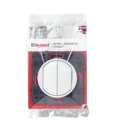 Poussoir + interrupteur va-et-vient Céliane enjoliveur BLANC
