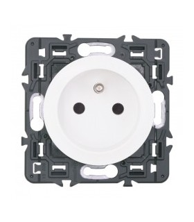 Prise 2P+T Céliane bornes automatiques enjoliveur blanc