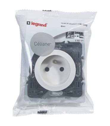 Prise 2P+T Céliane bornes automatiques enjoliveur blanc
