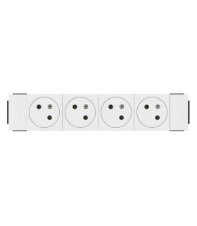 Quadruple prise 2P+T surface mosaic blanc clippage direct