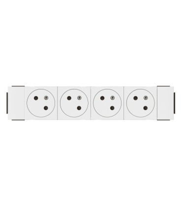 Quadruple prise 2P+T surface mosaic blanc clippage direct