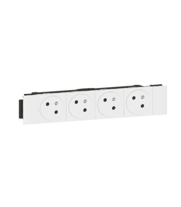 Quadruple prise 2P+T surface mosaic blanc clippage direct