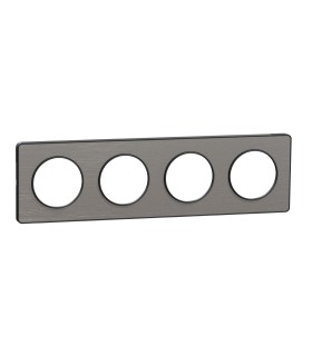 Plaque Odace Touch, Alminium brossé liseré Anthracite 4 postes horiz./vert. 71mm