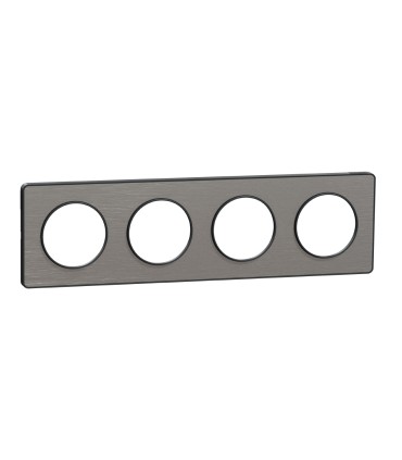 Plaque Odace Touch, Alminium brossé liseré Anthracite 4 postes horiz./vert. 71mm