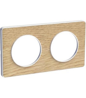 Plaque Odace Touch Bois Naturel liseré blanc 2 Postes entraxe 71mm