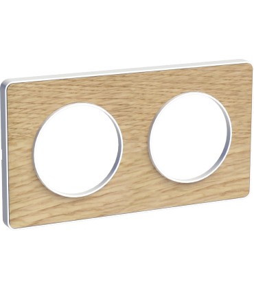 Plaque Odace Touch Bois Naturel liseré blanc 2 Postes entraxe 71mm