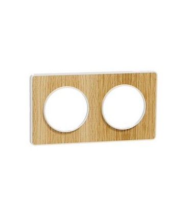 Plaque Odace Touch Bois Naturel liseré blanc 2 Postes entraxe 71mm