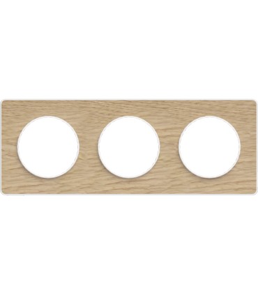 Plaque Odace Touch Bois Naturel liseré blanc 3 Postes entraxe 71mm