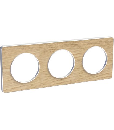 Plaque Odace Touch Bois Naturel liseré blanc 3 Postes entraxe 71mm
