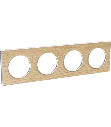 Plaque Odace Touch Bois Naturel liseré blanc 4 Postes entraxe 71mm