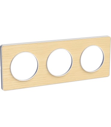 Plaque Odace Touch Bois Nordique liseré blanc 3 Postes entraxe 71mm