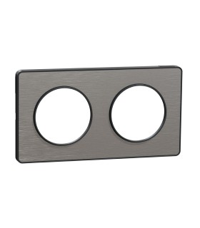 Plaque Odace Touch Aluminium brossé liseré Anthracite 2 postes entraxe 71mm