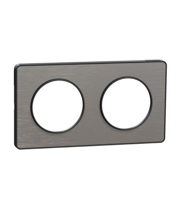 Plaque Odace Touch Aluminium brossé liseré Anthracite 2 postes entraxe 71mm