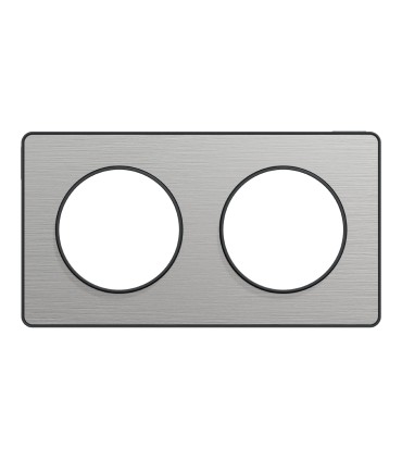Plaque Odace Touch Aluminium brossé liseré Anthracite 2 postes entraxe 71mm