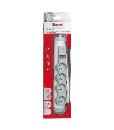 Rallonge multiprise 4x2P+T 16A avec indicateur de surcharge Safe Control et disjoncteur blanc et gris