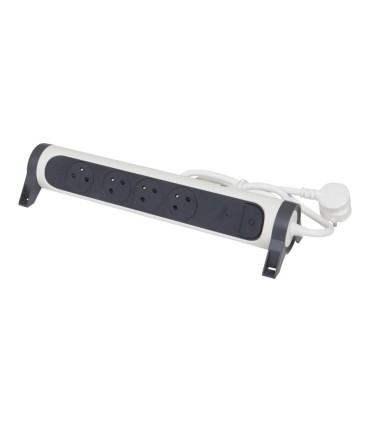 Rallonge 4x2P+T Surface avec inter, cordon 1,5m et disjoncteur- blanc/gris