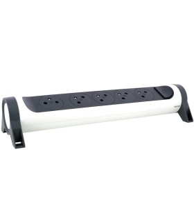 Rallonge 5x2P+T Surface avec interrupteur sans cordon - blanc/gris foncé