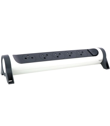 Rallonge 5x2P+T Surface avec interrupteur sans cordon - blanc/gris foncé