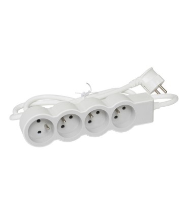 Rallonge 4x2P+T avec cordon 3m 3G 1,5mm2 - blanc/gris clair