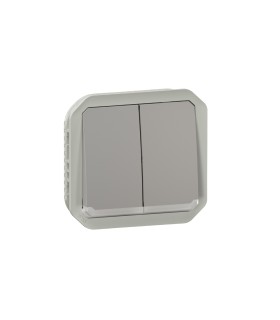 Commande double interrupteur ou poussoir lumineux Plexo composable gris / Legrand