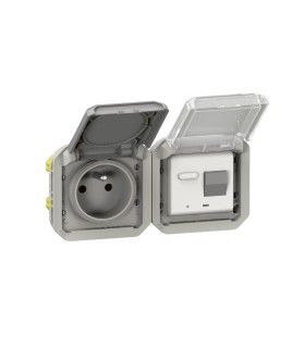 Prise de courant et disjoncteur différentiel Plexo composable gris / Legrand
