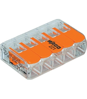 25 Bornes de raccordement compact WAGO 5 pôles (25pcs) - transparent- orange / 221