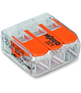 50 Bornes de raccordement 3 pôles WAGO 221 Mini - transparent orange