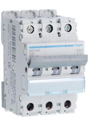 Disjoncteur 3P 20A courbe C- 6/10kA - 3 modules