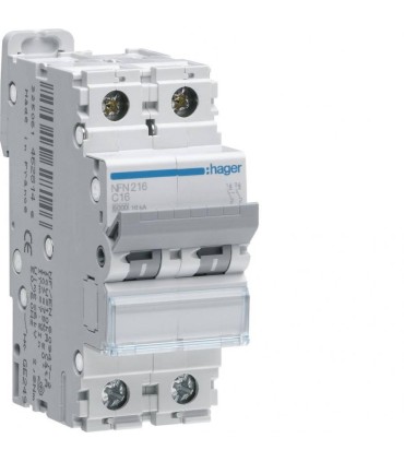 Disjoncteur 2P-16A courbe C- 6/10kA - 2 modules