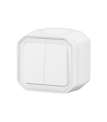 Commande double interrupteur ou poussoir Plexo complet saillie blanc