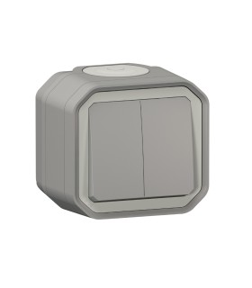 Commande double interrupteur ou poussoir Plexo complet saillie gris / Legrand