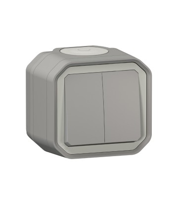 Commande double interrupteur ou poussoir Plexo complet saillie gris / Legrand