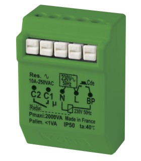 Télérupteur  encastré temporisable Filaire/Radio avec contact sec libre potentiel (10A)