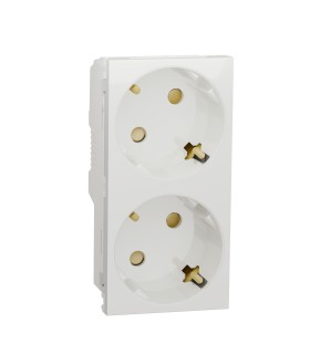 Unica prise double 2P+T standard allemand 45° - bornier à vis - Blanc - méca seul