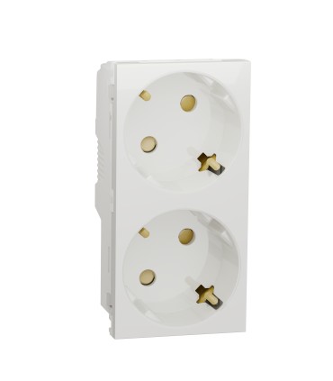 Unica prise double 2P+T standard allemand 45° - bornier à vis - Blanc - méca seul