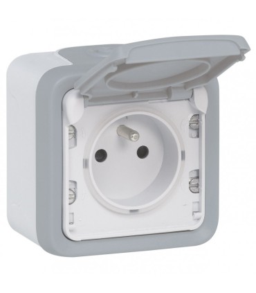 Prise Plexo complète étanche avec volet IP55 Gris