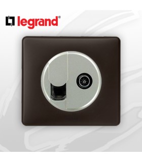 Prise RJ45 Cat 6 + TV complète Legrand Celiane Basalte Poudré