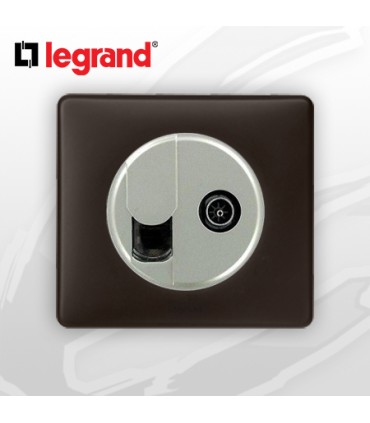 Prise RJ45 Cat 6 + TV complète Legrand Celiane Basalte Poudré