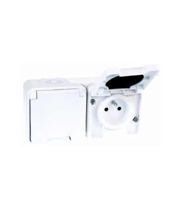Double prise horizontale 2P+T Oxxo BLANC IP55